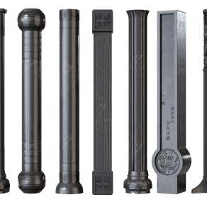 新中式石材雕花柱3D模型下载